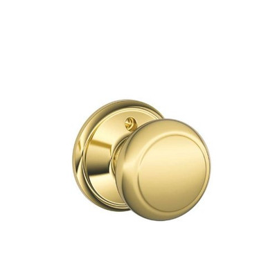 SCHLAGE F170AND605 F170-AND Andover Single Dummy Door Knob from the F-Series, Polished Brass