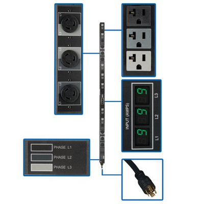Tripp Lite PDU3MV6L2120B PDU 3-Phase Metered 208/120V 5.7 kW 21 5-15/20R 6 L6-20R 0URM.