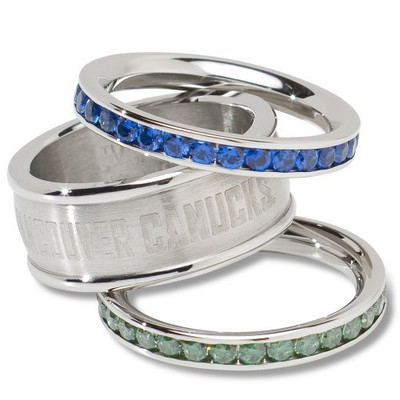 Logo Art CUC035CR-SZ7 Vancouver Canucks VANCOUVER CANUCKS TEAM LOGO CRYSTAL STACKED RING SET SZ 7
