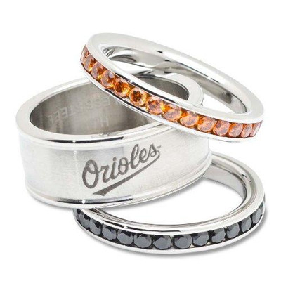 Logo Art ORI035CR-SZ7 Baltimore Orioles 14K BALTIMORE ORIOLES TEAM LOGO CRYSTAL STACKED RING SET SIZ