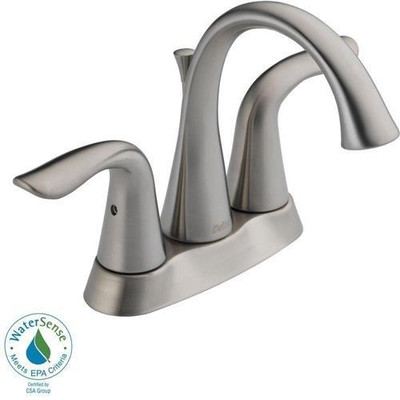 Delta 2538-SSTP-DST  Lahara Two Lever Handle Centerset Bathroom Faucet with 50/50 Pop-Up Drain, Stainless