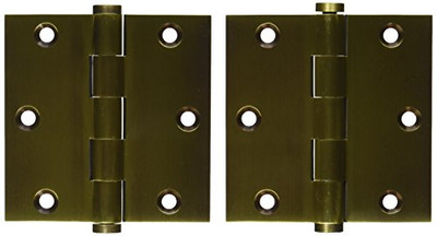 Deltana DSB355  Plain Bearing 3.5" x 3.5" Solid Brass Square Corner Plain Bearing Mortise Hinge - Pair