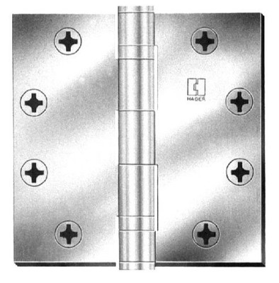 HAGER BB127943  BB12794 4 x 4 Square Corner Ball Bearing Mortise Hinge - Single Hinge, Polished Brass