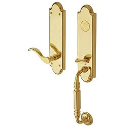 Baldwin 85350003RFD - Manchester Polished Brass Right-Handed Full-Dummy Handleset with Wave Lever -