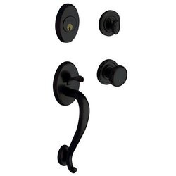 Baldwin 85315190ENTR 85315.ENTR Logan Single Cylinder Handleset with Classic Interior Knob, Satin Black