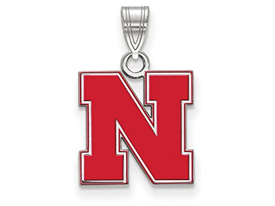 LogoArt SS091UNE Nebraska Small (1/2 Inch) Enamel Pendant (Sterling Silver)