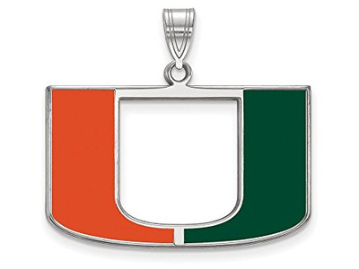 LogoArt SS032UMF Sterling Silver LogoArt University of Miami Large Enamel Pendant