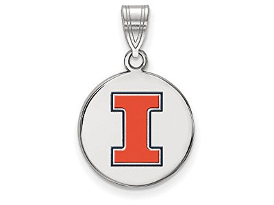 LogoArt SS040UIL Illinois Medium (5/8 Inch) Enamel Disc Pendant (Sterling Sliver)