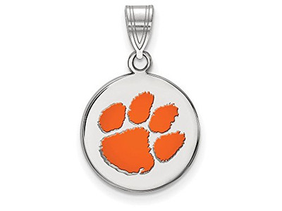 LogoArt SS040CU Sterling Silver LogoArt Clemson University Medium Enamel Disc Pendant