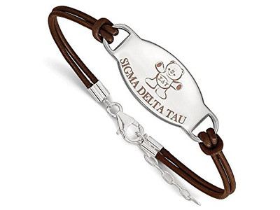 Sororities SS018SDT-7 Sterling Silver LogoArt Sigma Delta Tau Enameled Oval Leather Bracelet