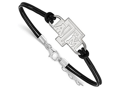 LogoArt SS017TAM-7 Sterling Silver LogoArt Texas A&M University Small Center Leather Bracelet