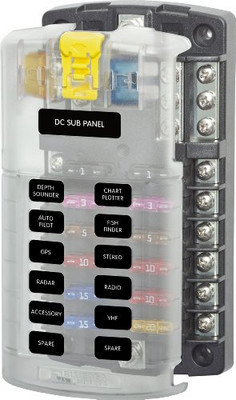 BLUE SEA SYSTEMS 6032079 Blue Sea Systems ST Blade Fuse Block - 12 Circuits with Negative Bus & Cover