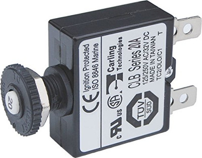 BLUE SEA SYSTEMS 6032068 Blue Sea Systems Push Button Reset Only Quick Connect 20A Circuit Breaker