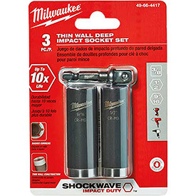 MILWAUKEE B1953693 & #174 Shockwave & #8482 3/8" Dr Sae Thin Wall Deep Impact Sckt Set 3Pc