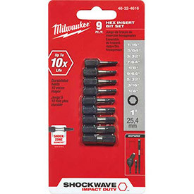 MILWAUKEE B1953505 & #174 Shockwave & #8482 9Pc Hex 1" Insert Bit Set