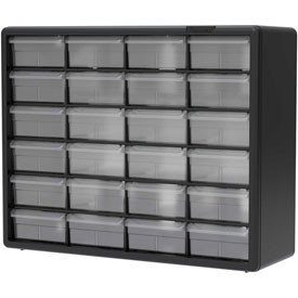 Akro-Mils B1603776 Black Powder Coated Steel Non-Stackable Bin Cabinet - 6 3/8 in Overall Length - 15 13/16 in Height - 24 Drawer - Lockable - [PRICE is per EACH]