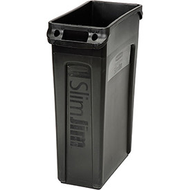 Rubbermaid 501996BK Commercial Products Slim Jim Plastic Rectangular Trash/Garbage Can with Venting Channels, 23 Gallon, Black ()