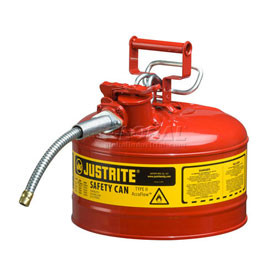 Justrite 240823 AccuFlow 2.5 Gallon, 11.75" OD x 12" H Galvanized Steel Type II Red Safety Can With 5/8" Flexible Spout