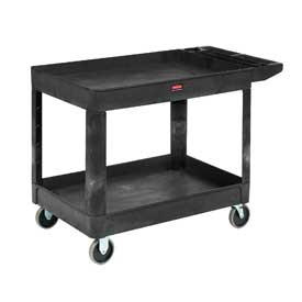 Rubbermaid 241562 Commercial Products 2-Shelf Utility/Service Cart, Medium, Lipped Shelves, Ergonomic Handle, 500 Lbs. Capacity, For Warehouse/Garage/Cleaning/Manufacturing (Fg452088Bla)