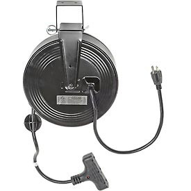 Bayco Products B790644 Bayco & #174 Triple Tap Extension Cord, Retractable Reel, 30'L Cord, 14/3 GA, BLK