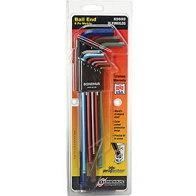 Bondhus 501220 Ball End L-Wrench Set with ColorGuard Finish and Extra Long Arm, 9 Piece