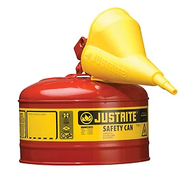 Justrite 436705 2 Gallon, 11.75" OD x 11.50" H Galvanized Steel Type I Red Safety Can With Funnel