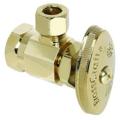 T&S Brass OR17X P BrassCraft 1/2" FIP x 3/8" O.D. Compression Brass Multi-Turn Angle Valve in Polished Brass