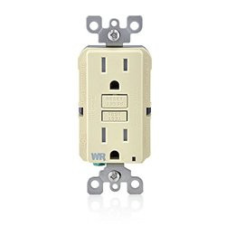 Leviton 2493467 GFWT1-I 15 Amp Self-Test SmartlockPro Slim GFCI Weather-Resistant and Tamper-Resistant Receptacle with LED Indicator, 10-Pack, Ivory