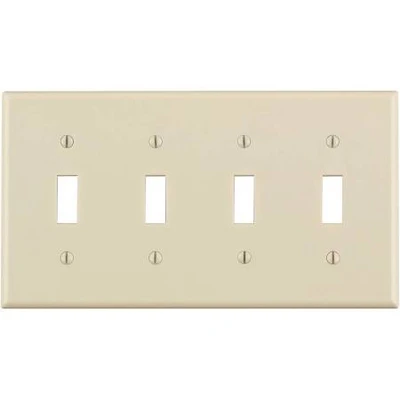 Leviton 2472808  4-Gang Toggle Device Switch Wallplate, Standard Size, Thermoset, Device Mount, Light Almond