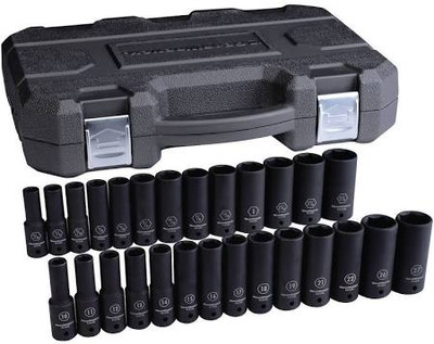 GearWrench KDT84949N 27 Pc. 1/2" Drive 6 Point Deep Impact SAE/Metric Socket Set, Black