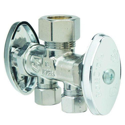 T&S Brass CR1901DVSX C BrassCraft 1/2" Nom Comp x 3/8" O.D. Comp x 3/8" O.D. Comp Dual Outlet Dual Shut-Off Brass Multi-Turn Straight Valve