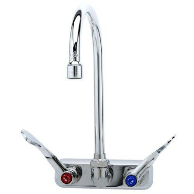 T&S Brass TB114602AWH4 Work Board Faucet, 4" Wall Mount, 017907-40 Swivel Gooseneck, 4" Handles, Aerator