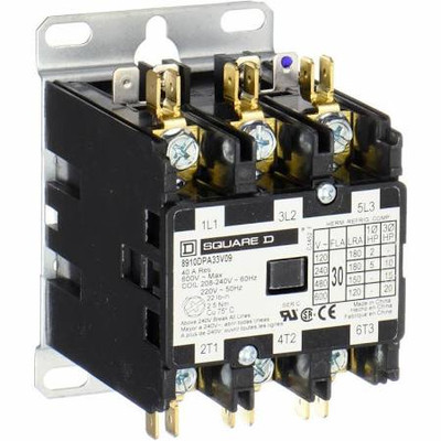 SCHNEIDER ELECTRIC 8910DPA33V14 Contactor, 30 A, Panel, 600 VAC, 3PST-NO, 3 Pole, 15 hp