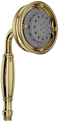 Rohl 105607 SPECIAL ORDER ONLY NON-CANCELABLE AND NON-RETURNABLE THREE FUNCTION FIVE JET STRAIGHT CLASSIC HANDSHOWER WITH ALL METAL BRASS HANDLE AND FLOW RESTRICTOR IN UNLACQUERED BRASS
