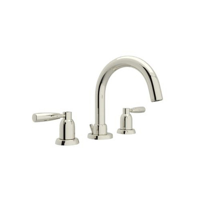 Rohl 105381 Perrin & Rowe Transitional J Spout Widespread Lavatory Faucet with Metal Lever Handles, Polished Nickel