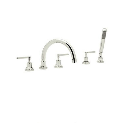 Rohl A2214LMPN Rohl Lombardia Bath Five Hole Deck Mounted Tub Filler In Polished Nickel With Metal Lever