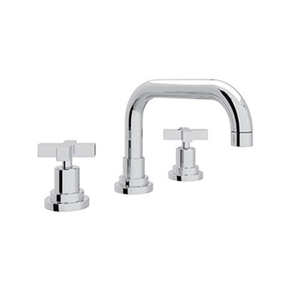 Rohl 110088 Lombardia Bath Widespread Lavatory Faucet with 6 11/16 Reach U Spout Cross Handles and Pop-Up, Polished Chrome