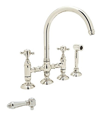 Rohl 110246 8338230.224 Bridge Faucet with Side Spray and Metal Lever H, Polished Nickel, Polished Nickel