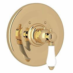 Rohl 113685 - ITALIAN BATH TRIM ONLY CONCEALED THERMOSTATIC VALVE IN UNLACQUERED BRASS WITH PORCELAIN LEVER AND WITHOUT VOLUME CONTROL