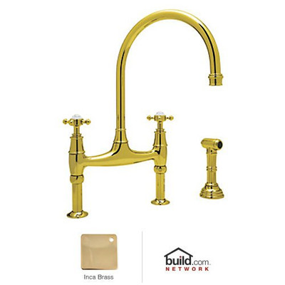 Rohl 103330 U.4718X-IB-2 Perrin And Rowe Bridge Kitchen Faucet with Side Spray And Metal C, Inca Brass