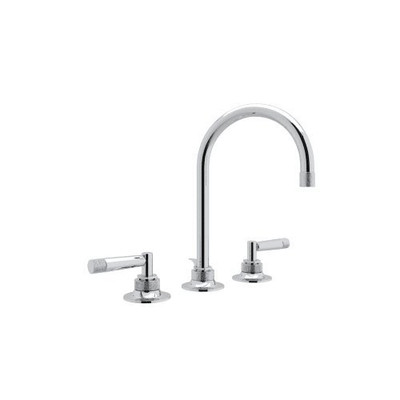 Rohl 105724 Michael Berman Graceline Deck Mounted Widespread Lavatory Faucet with 6 1/2 Reach C-Spout Pop-Up Waste and Metal Levers, Polished Chrome