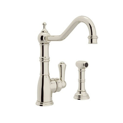 Rohl 103388 Perrin and Rowe Single Hole Single Lever Aquitaine Kitchen Faucet with Sidespray Rinse, Polished Nickel