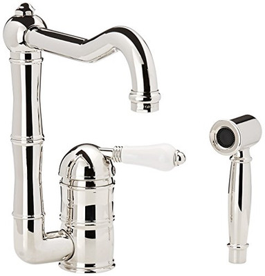 Rohl 110505 Country Kitchen Kitchen Faucet with Side Spray And Porcelain Le, Polished Nickel