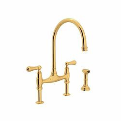 Rohl RU4719LIB2  Perrin and Rowe Bridge Kitchen Faucet with Side Spray with Metal, Inca Brass