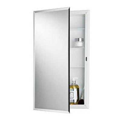 Jensen R781061 16X26 Recess Mount Plastic Body Medicine Cabinet With A Frameless Beveled Mirror And 3 Fixed Plastic Shelves