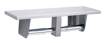 Bobrick 2840  304 Stainless Steel Toilet Tissue Dispenser with Utility Shelf, Satin Finish, 16" Width x 4" Height x 5" Depth