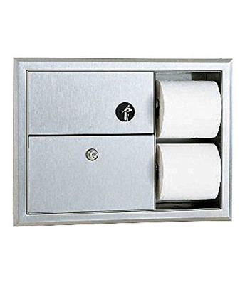 Bobrick 3094  ClassicSeries 304 Stainless Steel Recessed Sanitary Napkin Disposal and Toilet Tissue Dispenser, Satin Finish, 15-5/8" Width x 11-1/4" Height