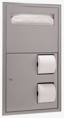 Bobrick 3474  ClassicSeries 304 Stainless Steel Recessed Dual Roll Seat Cover and Toilet Tissue Dispenser, Satin Finish, 16" Width x 29-1/4" Height