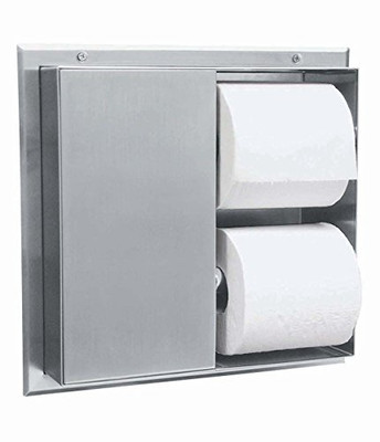 Bobrick 386  304 Stainless Steel Partition-Mounted Multi-Roll Toilet Tissue Dispenser with 2 Toilet Compartments, Satin Finish, 13-1/4" Width x 10-9/16" Height