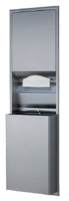 Bobrick bobrick_3942 3942 ClassicSeries Stainless Steel Semi-Recessed Convertible Paper Towel Dispenser/Waste Receptacle, Satin Finish, 12 Gallon Capacity, 17-7/16" Width x 56-1/4" Height